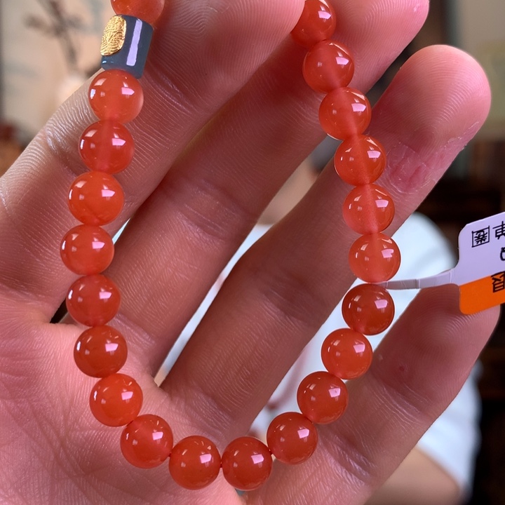 南红玛瑙未镶嵌手串樱桃红卡7设计款单圈