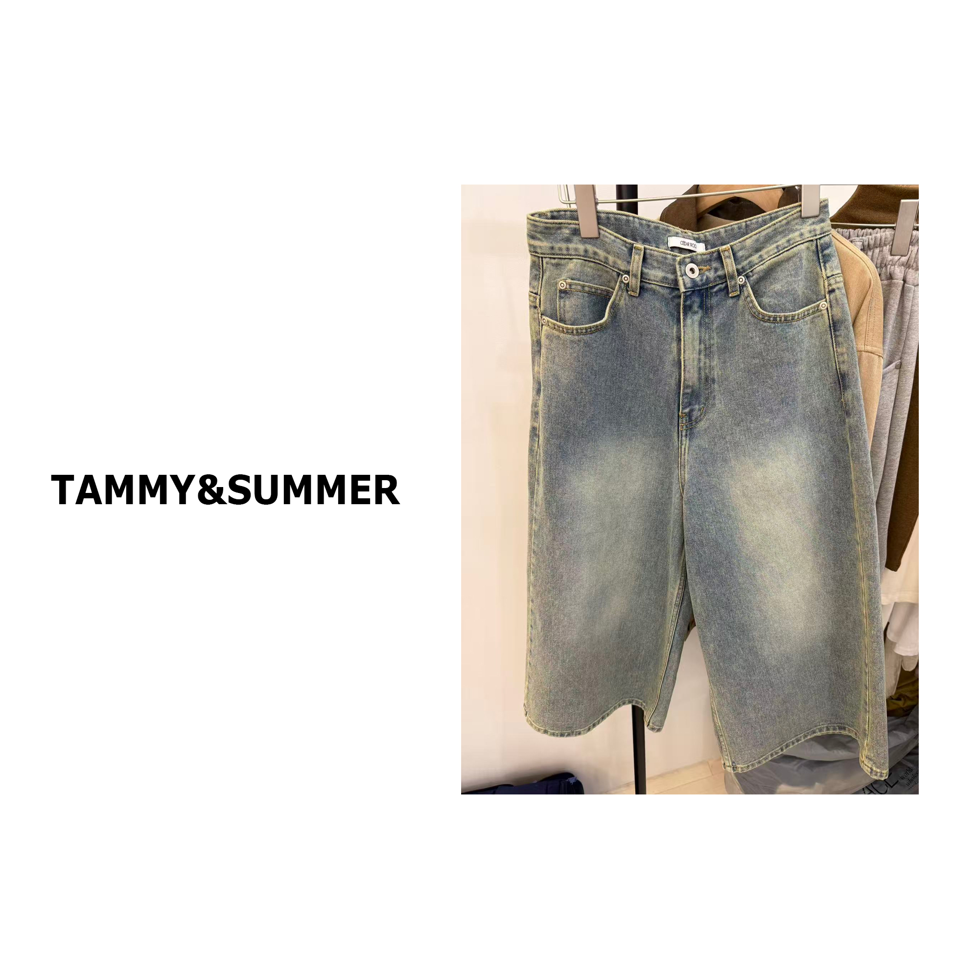 【Tammy&Summer】韩系百搭直筒水洗复古牛仔裤带宽松阔腿中裤253604