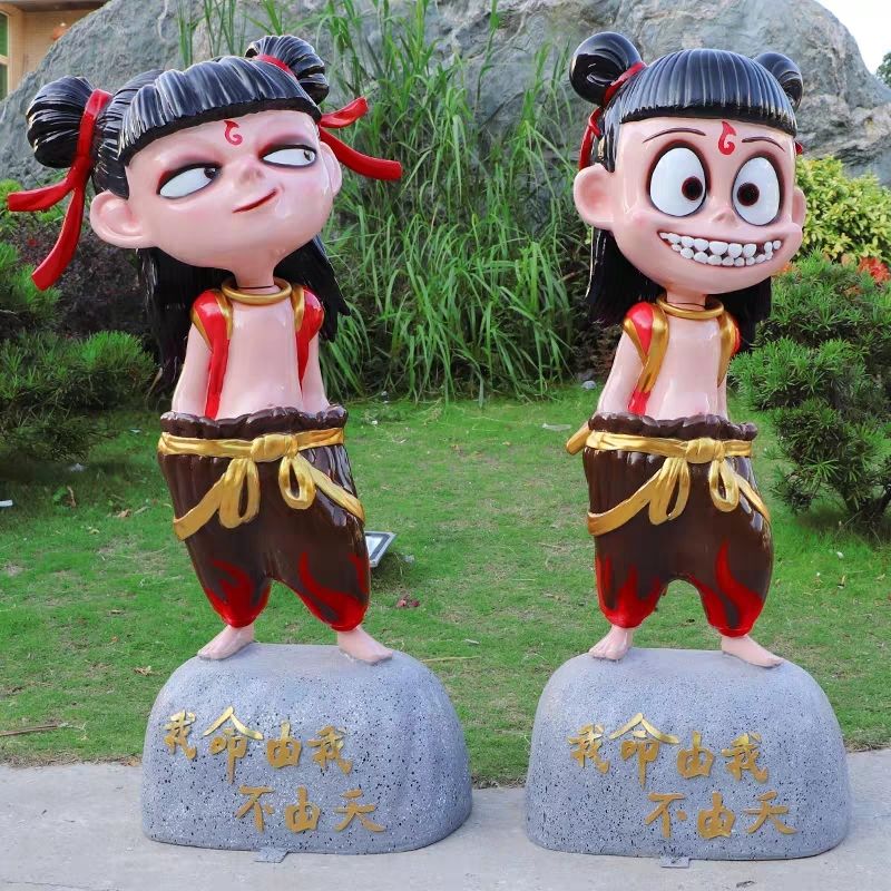 大型商场门口卡通哪吒动漫雕塑玻璃钢中式奇趣摆件开业庆典装饰品