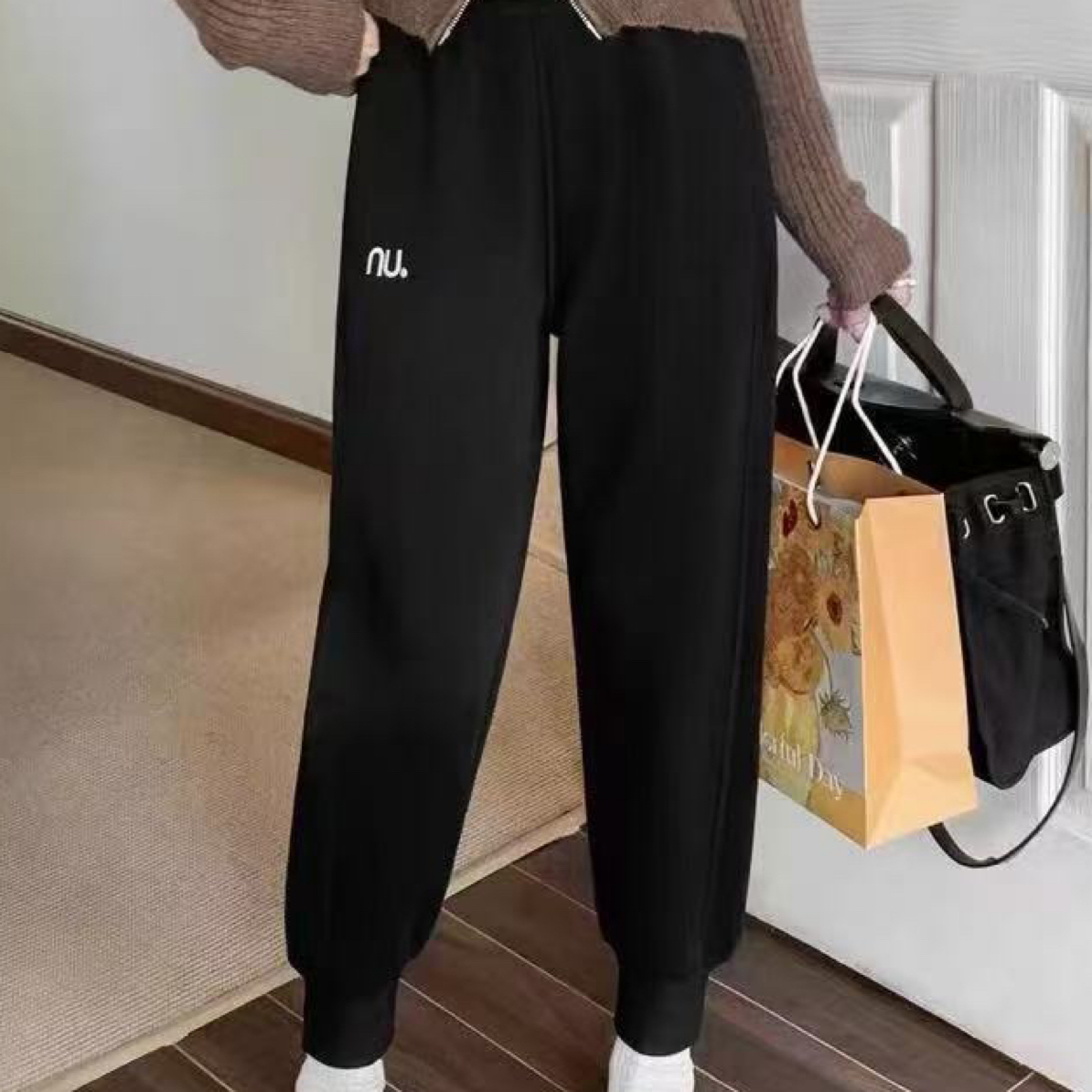 秋冬加绒加厚高腰显瘦宽松九分哈伦休闲百搭女裤小个子保暖运动裤