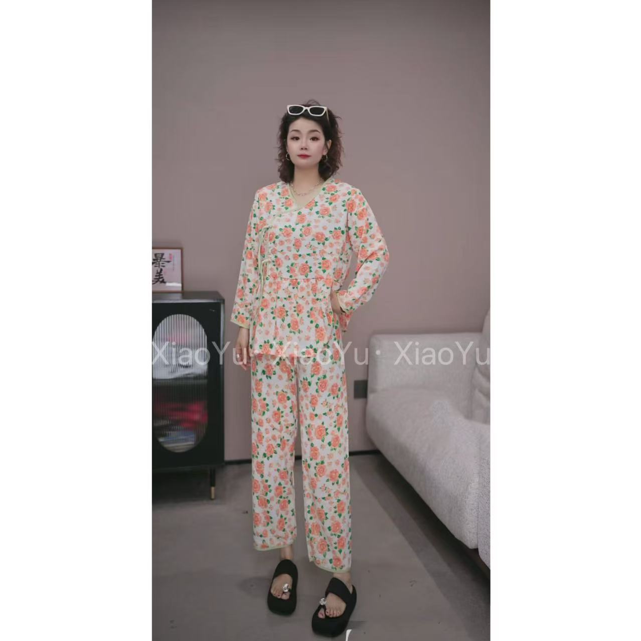 【轻奢 中式贡缎碎花居家套装】LMM 5010【No退换】瑕疵品