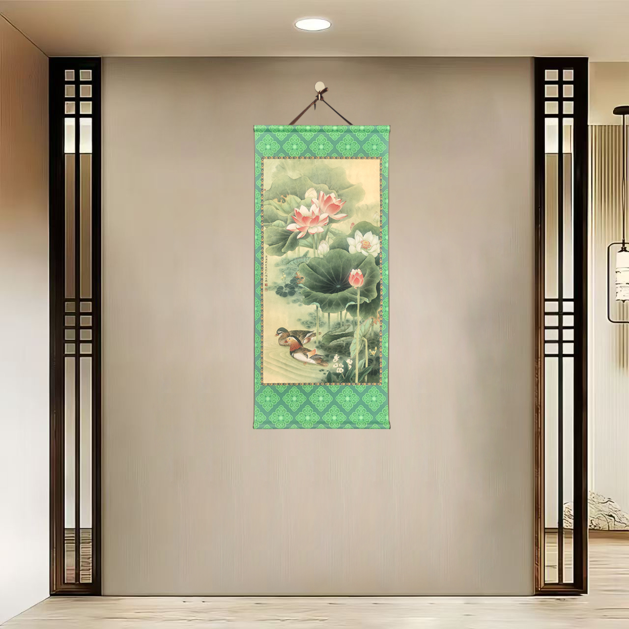 {40-821鸳鸯荷花}净尺寸40x85cm现代简约挂轴装饰画办公室家居装