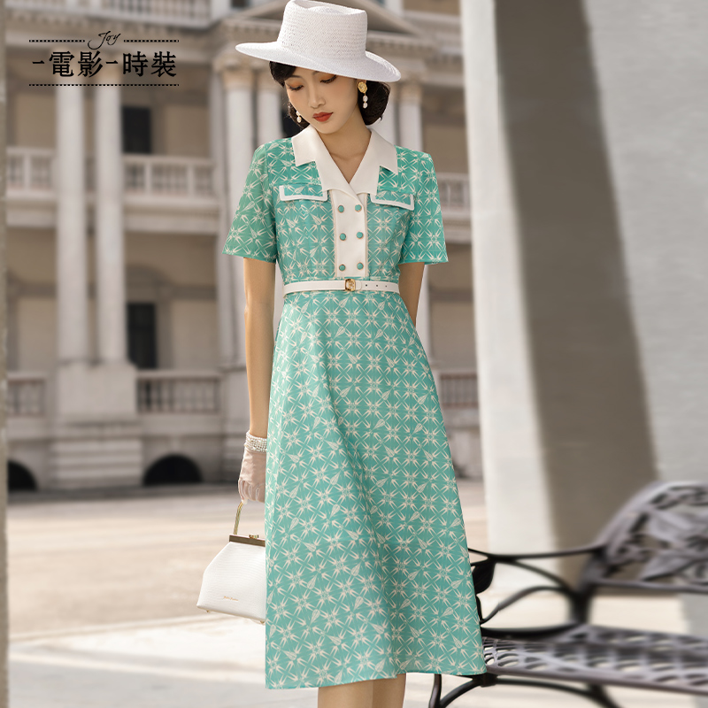 【高高甄选】一电影一时装翻领撞色装连衣裙 FENL123585