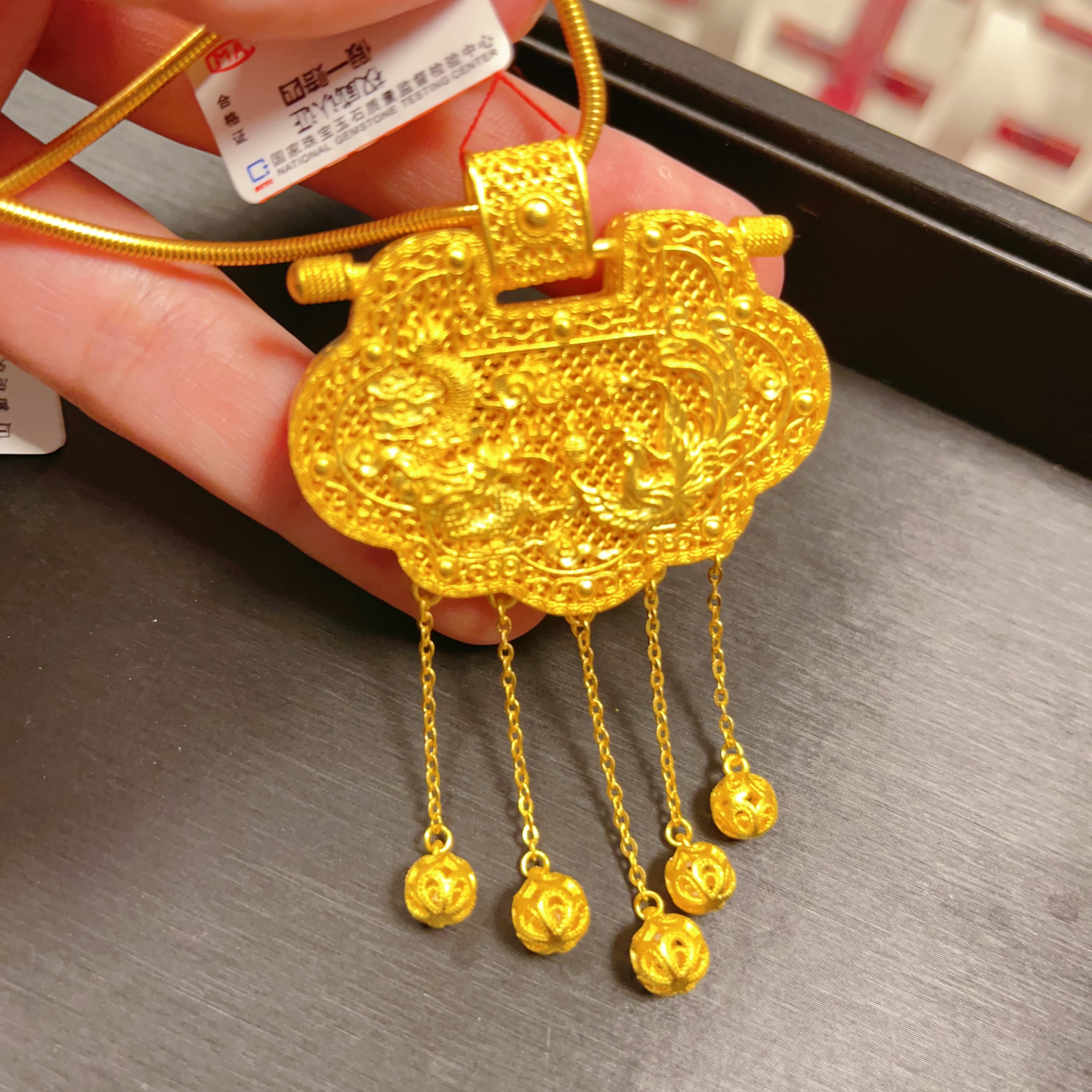 吊坠足银 龙凤呈祥双喜吉祥如意锁挂坠