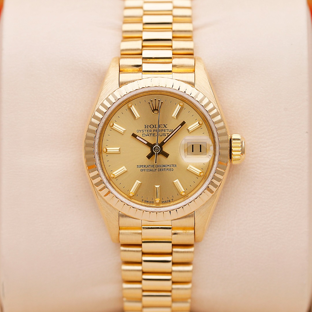 99新 Rolex/劳力士 日志69178/18K黄金条刻26mm自动机械单表女表