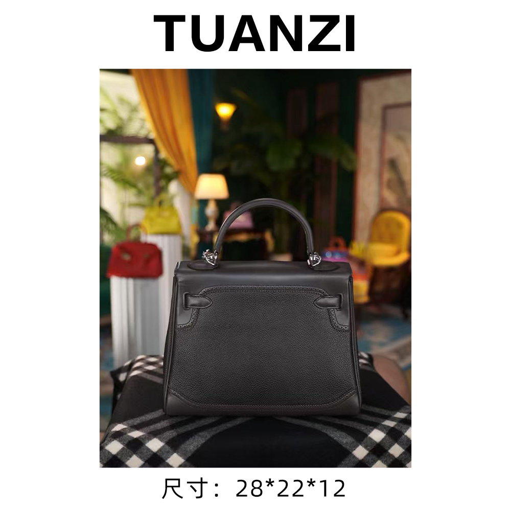 『28cm银扣』手提斜挎腋下TUAN′ZI定制真皮女包 XKY-1117-坞木色