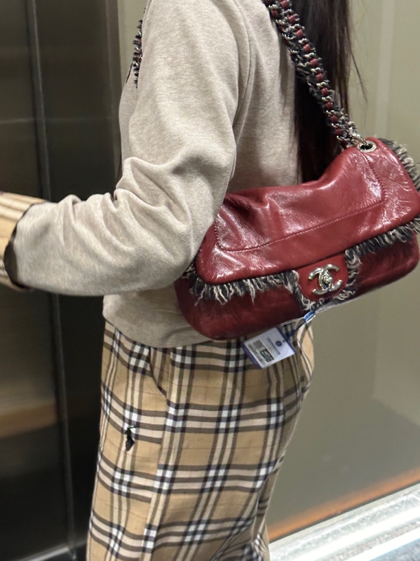 95新 Chanel/香奈儿 黑色银扣流苏单肩包链条包经典款