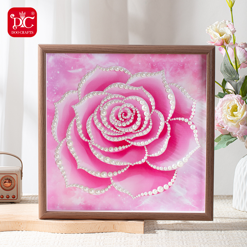 蒂彩2025年新款钻石画半钻玫瑰手工diy十字绣卧室带框桌面小摆台