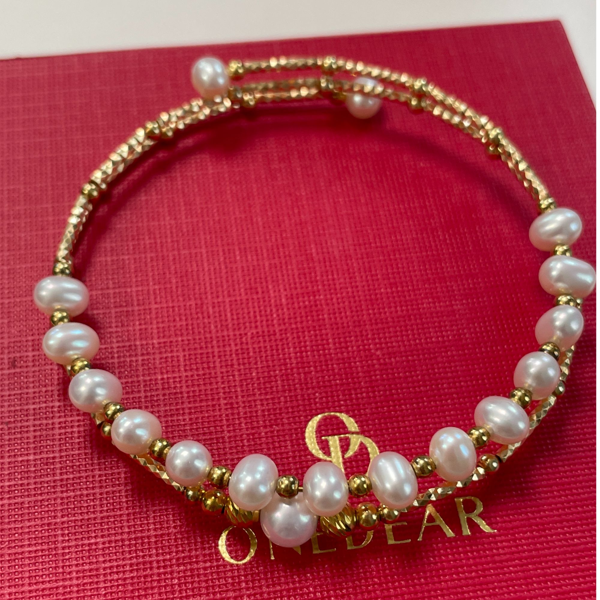 925银手镯 925银镀金珍珠双圈手镯情人节送礼礼物母亲节