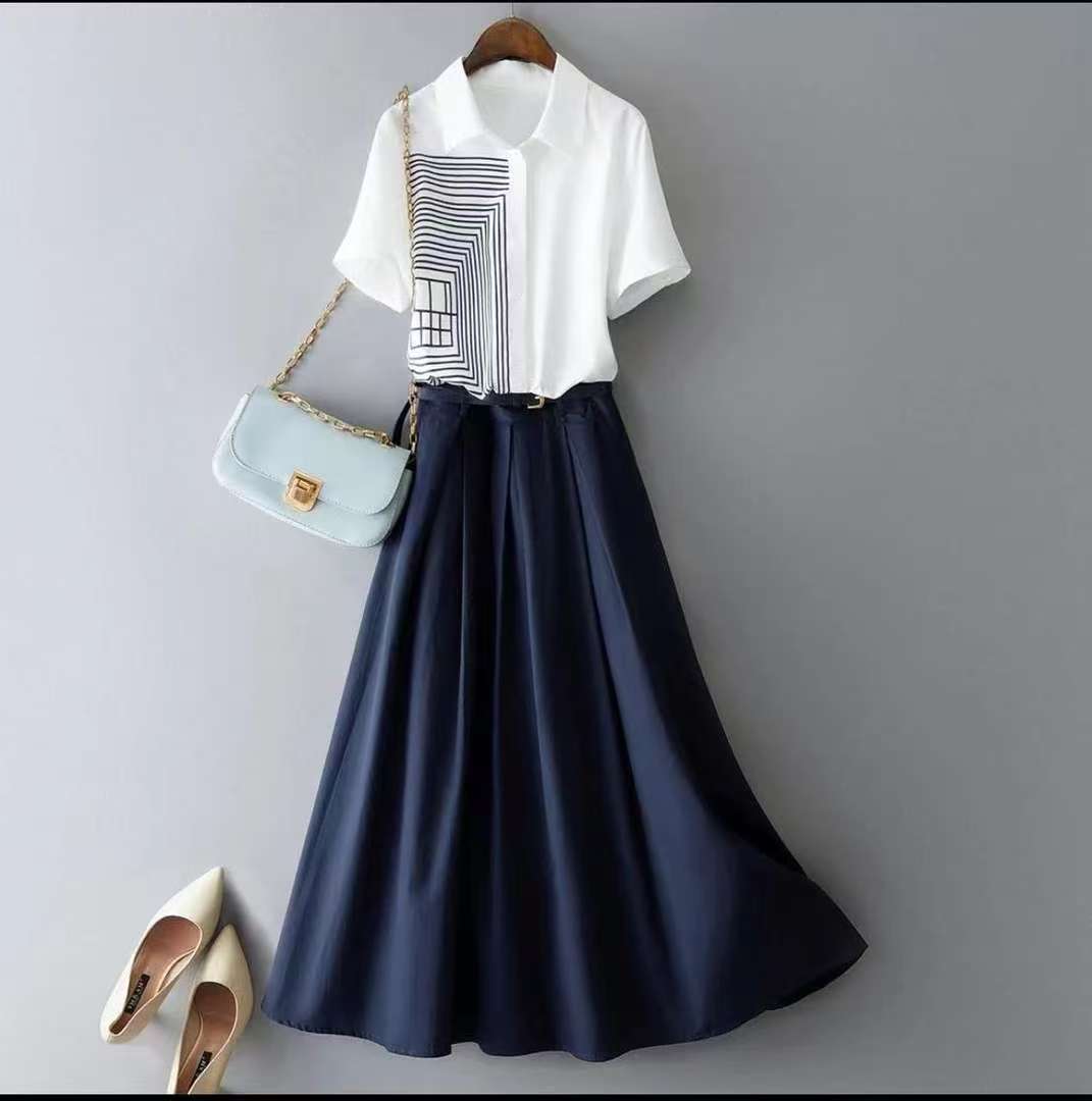 T-AO2025年夏新款女装印花衬衫百搭半身裙套装05225