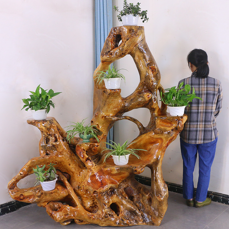 根雕花架实木自然树根香樟木原木天然随形客厅树桩摆件MH11050