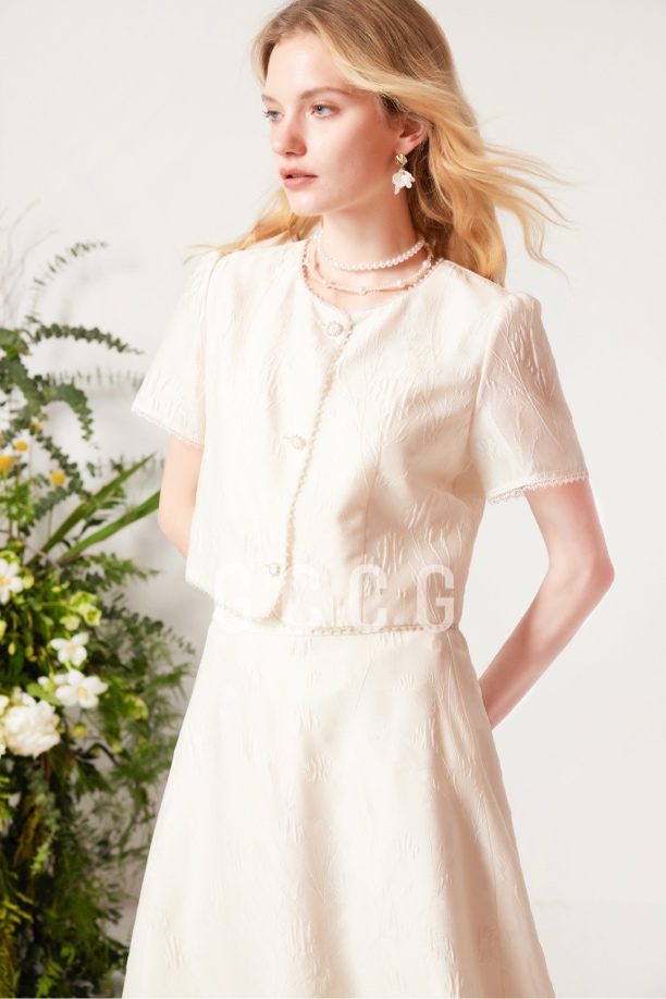 轻奢气质小香风短袖提花上衣