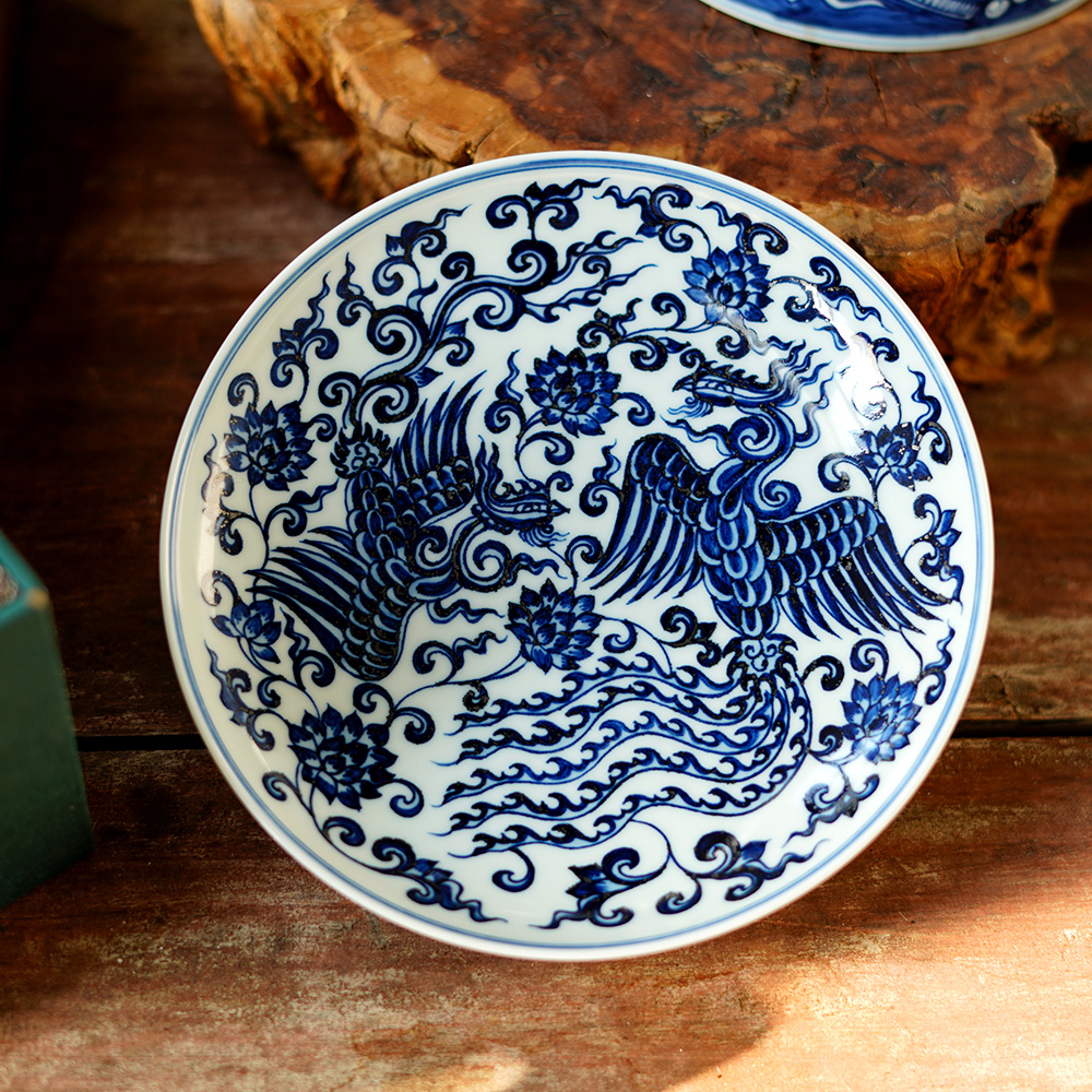 景德镇手工手绘青花缠枝双凤壶承-17