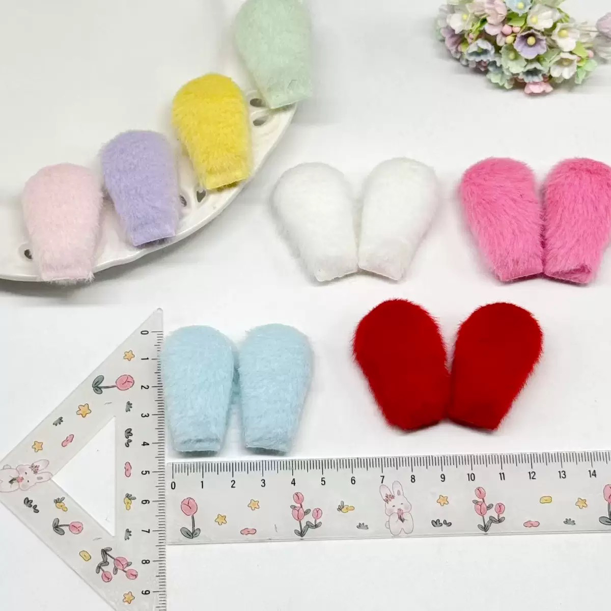 【九日DIY】4.5厘米超小号耳朵 可爱双面毛绒兔耳朵吧唧托材料diy