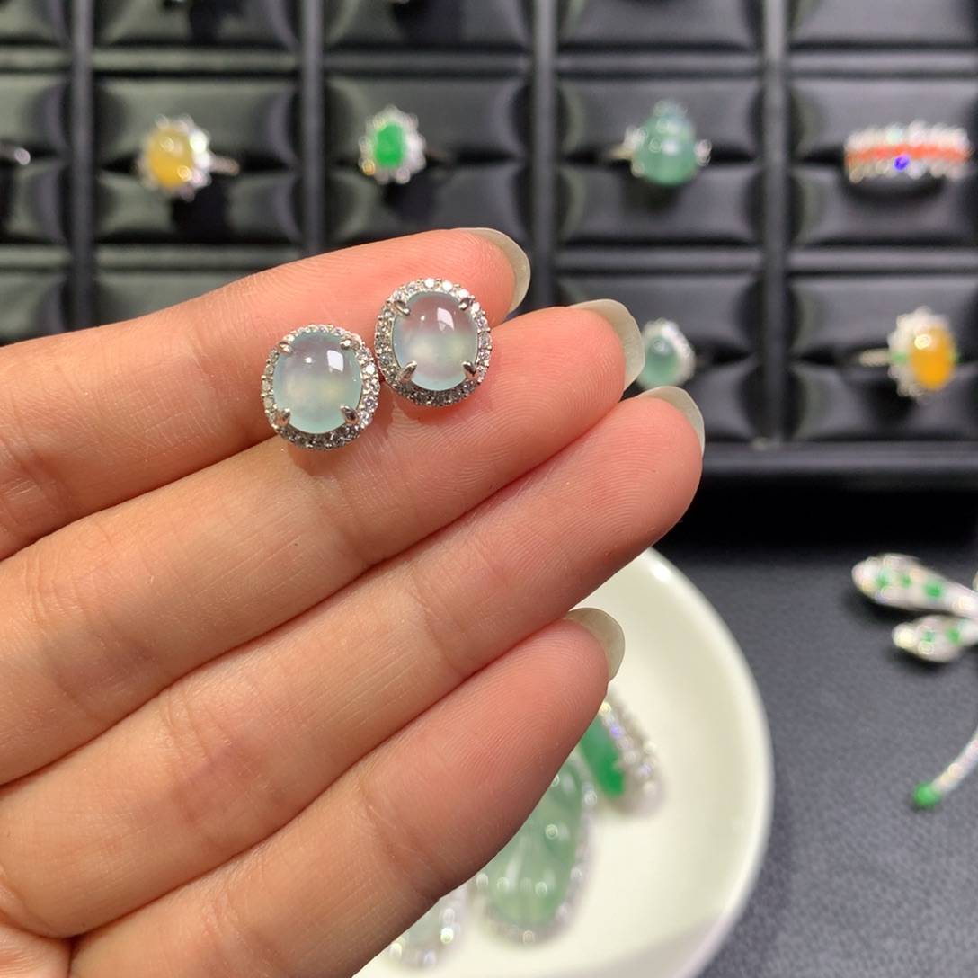 翡翠银S925镶嵌耳饰