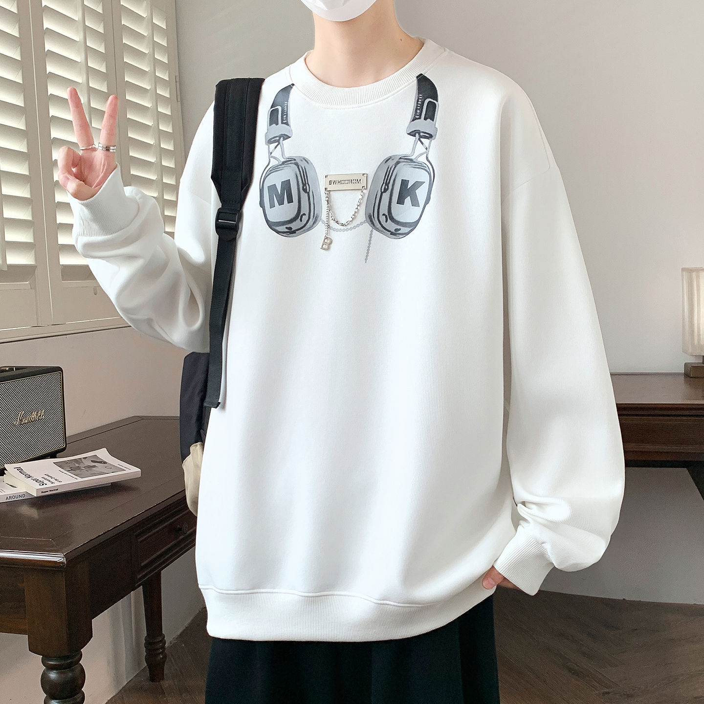 春秋季长袖圆领卫衣男孩初中学生潮牌打底衫青少年大童秋装上衣服