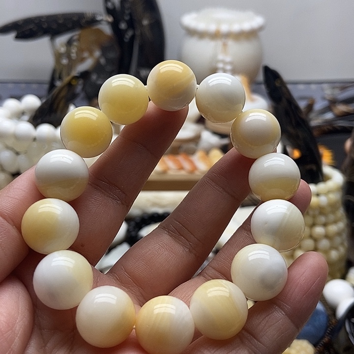 非金属贝壳贝雅轩工艺品玉化翘黄1.6单圈