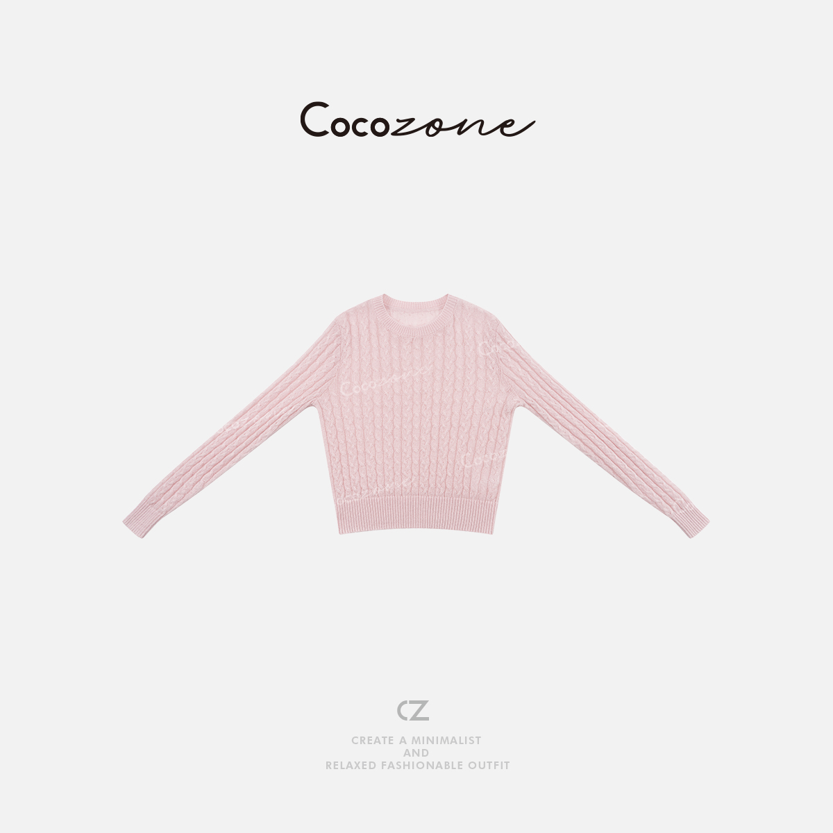 COCO ZONE 刘一一”可露丽“羊毛混纺绞花圆领长袖毛织上衣CD1A1063