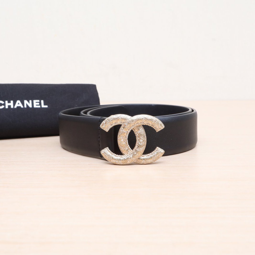 99新 Chanel/香奈儿 黑黑精选 227197 黑色 浮雕双C腰带