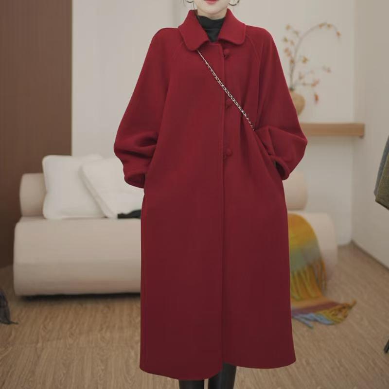 秋冬新款羊毛大衣双面绒双面呢女中长款宽松厚款毛呢外套