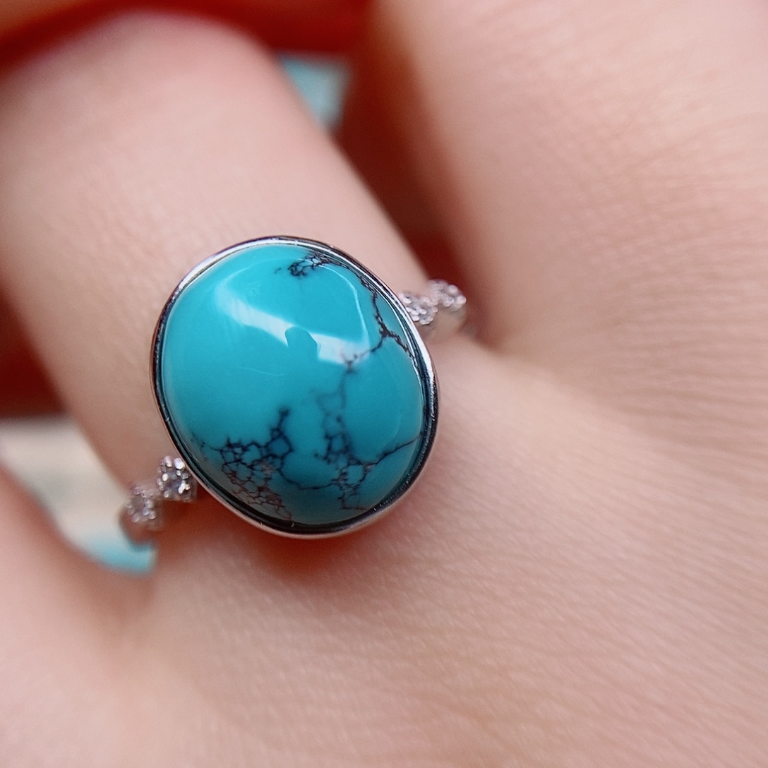 绿松石银S925镶嵌戒指