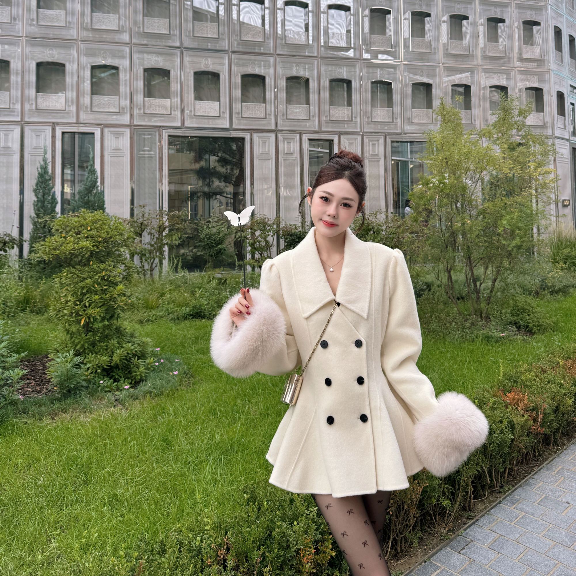 一只美娜【贵贵大小姐】新款秋冬款时尚女装短款双面羊百搭气质大衣