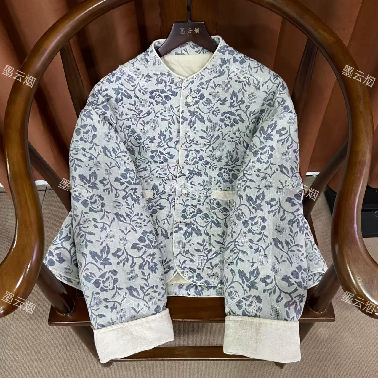 【星花】加棉盘扣耐磨唐装复古立领新中式棉衣长袖提花宽松型96901