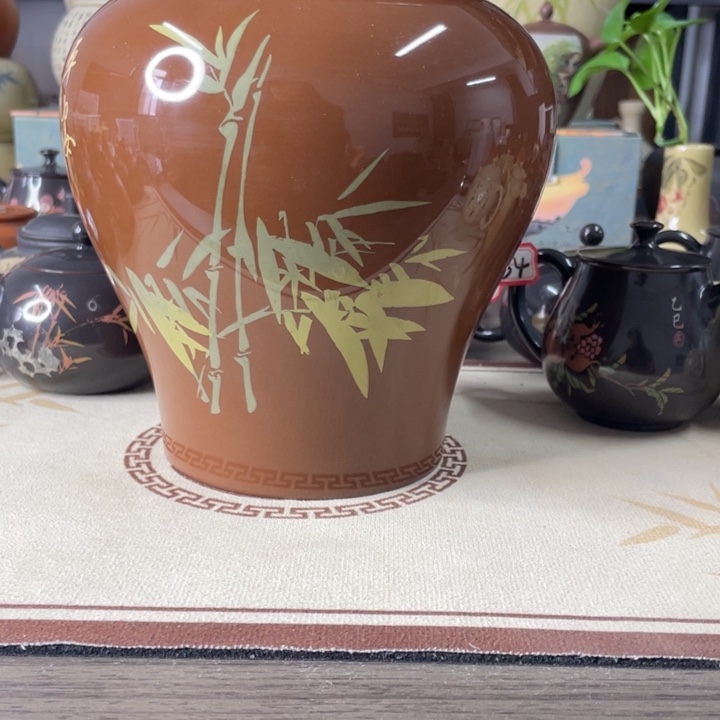 建水紫陶红泥亮光散茶罐微暇