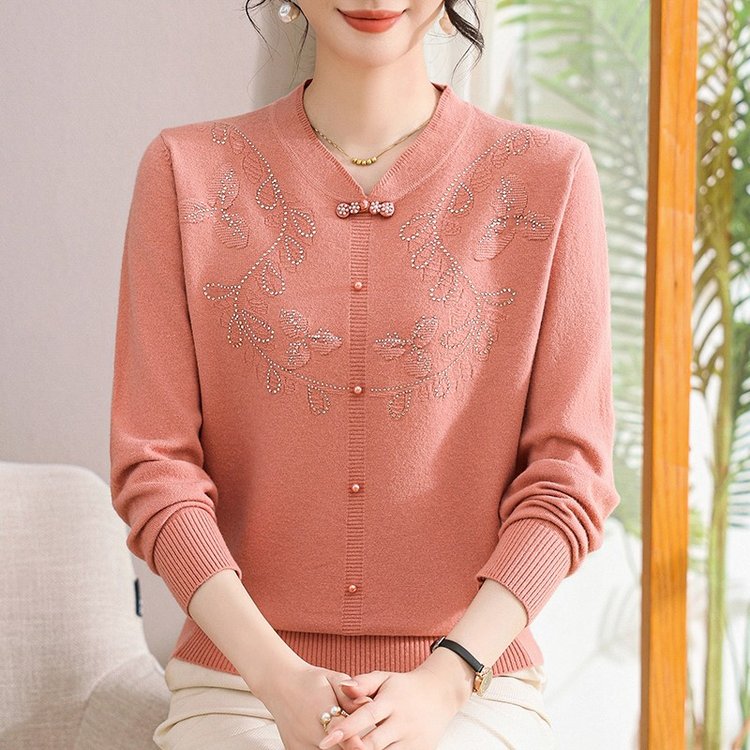 妈妈秋装时尚洋气长袖小衫2025新款中老年女装春秋针织打底上衣服