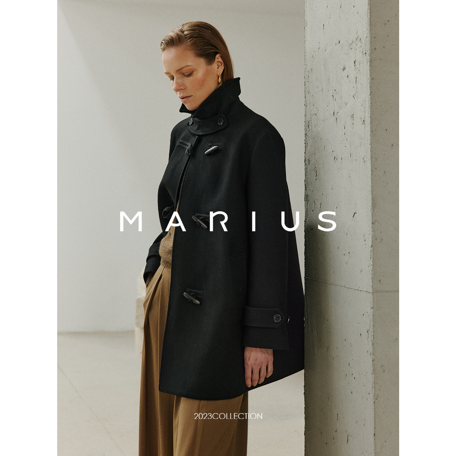 MARIUS“牛角扣”美利奴羊毛经典复古气质时尚牛角扣翻领大衣女外套