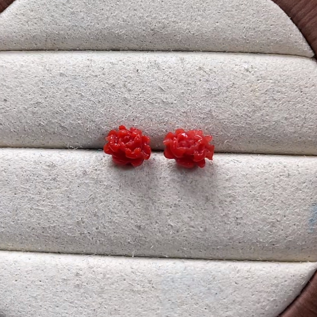 天然红珊瑚科西卡银耳钉