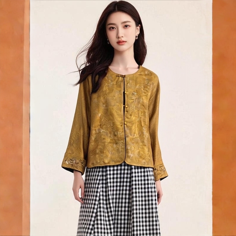 【大巧不工】2057超重缎提花厚款重磅唐装上衣新中式国风女褂子