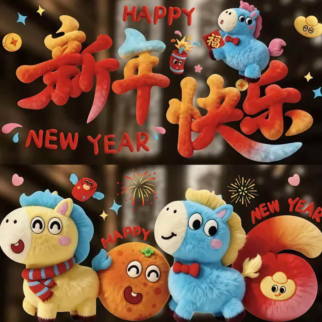 2026新款玻璃门贴马年5D窗花可爱马年立体静电橱窗布置元旦春节