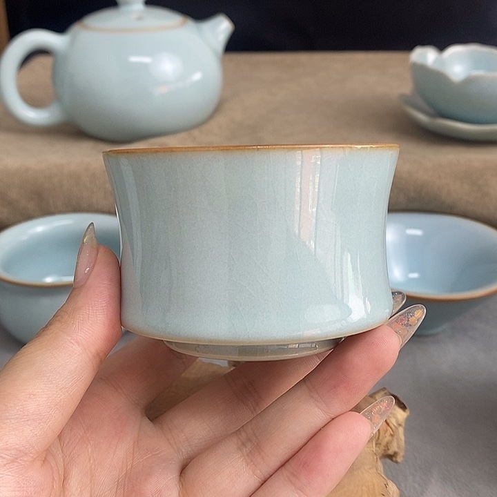 琉璃手工艺品束腰杯天青釉色