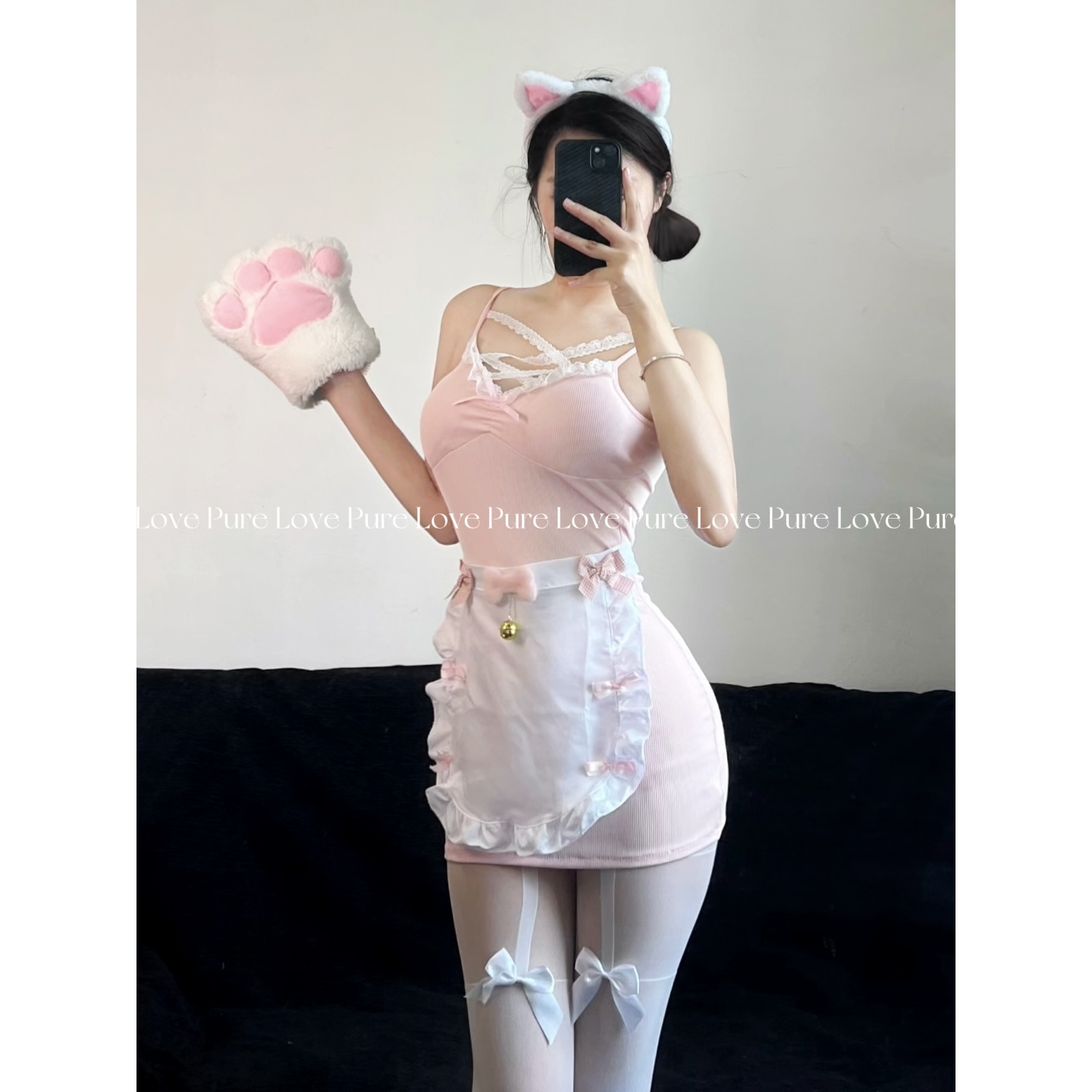 Pure Love【手作款 蜜桃陷阱】原创甜美纯欲自带胸垫吊带包臀裙套装