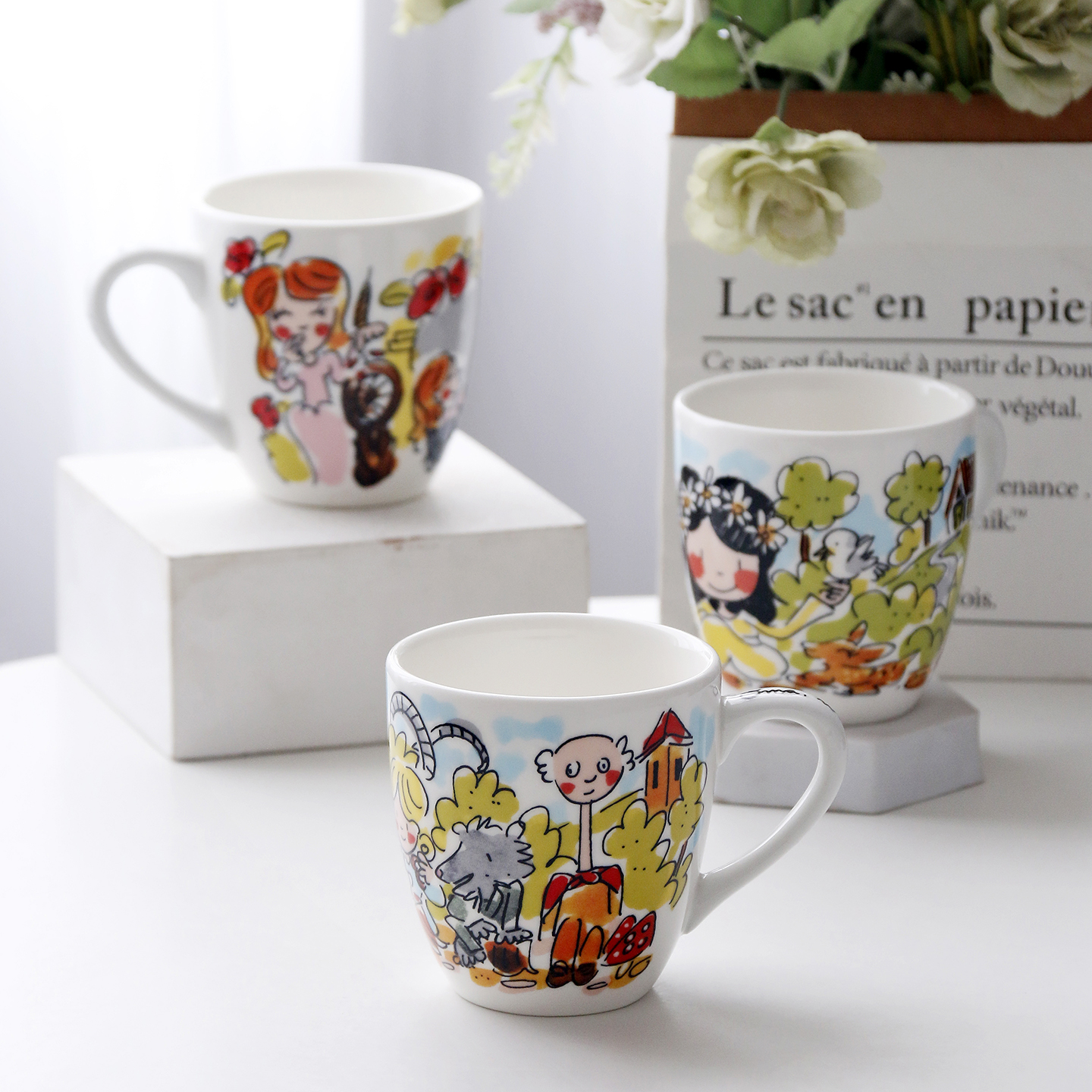 卡通250毫升小容量水杯 可爱家用陶瓷小号马克杯果汁杯