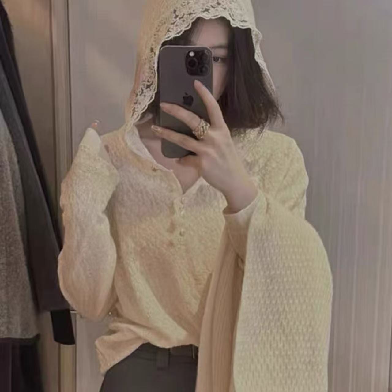 涵玖玥【绣花帽衫】新款连帽轻奢感花边帽衫上衣佰06-1020