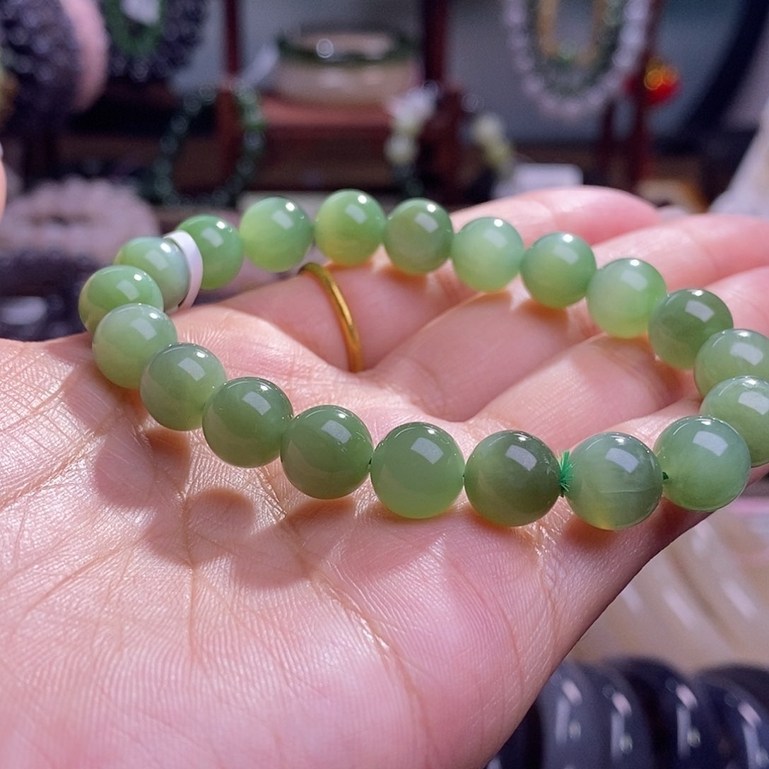 和田玉毕业级老矿料碧玉猫眼10m手链未镶嵌晋****康