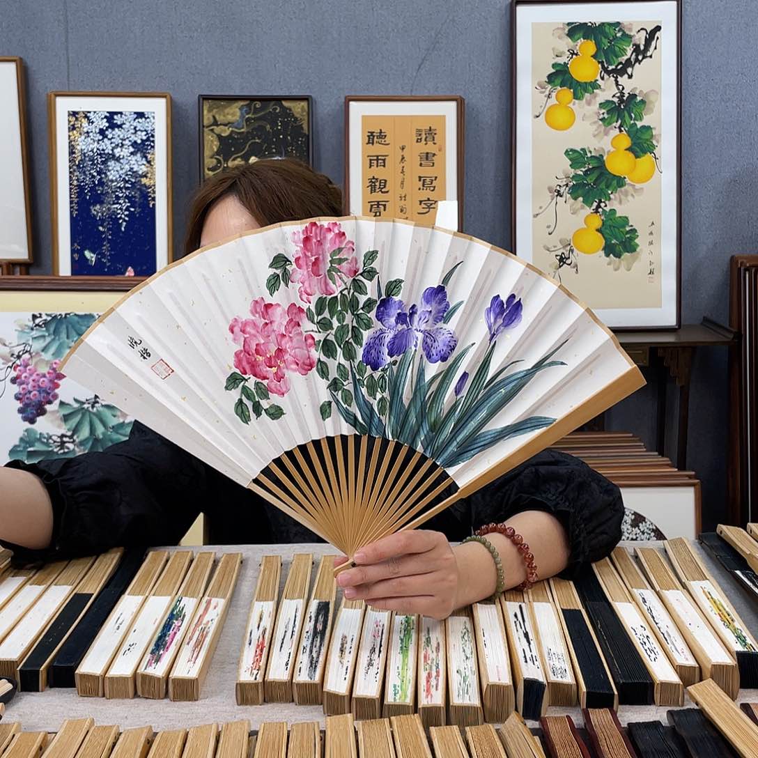 国画95寸玉竹-纯手绘-文玩扇骨（默认粘好）