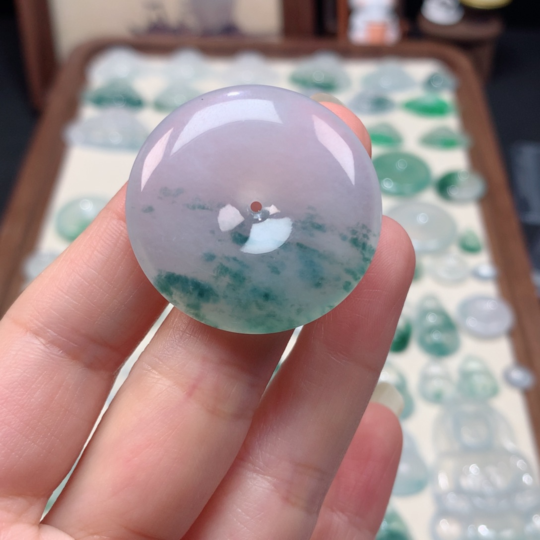 翡翠未镶嵌颈饰冰种飘花大平安扣