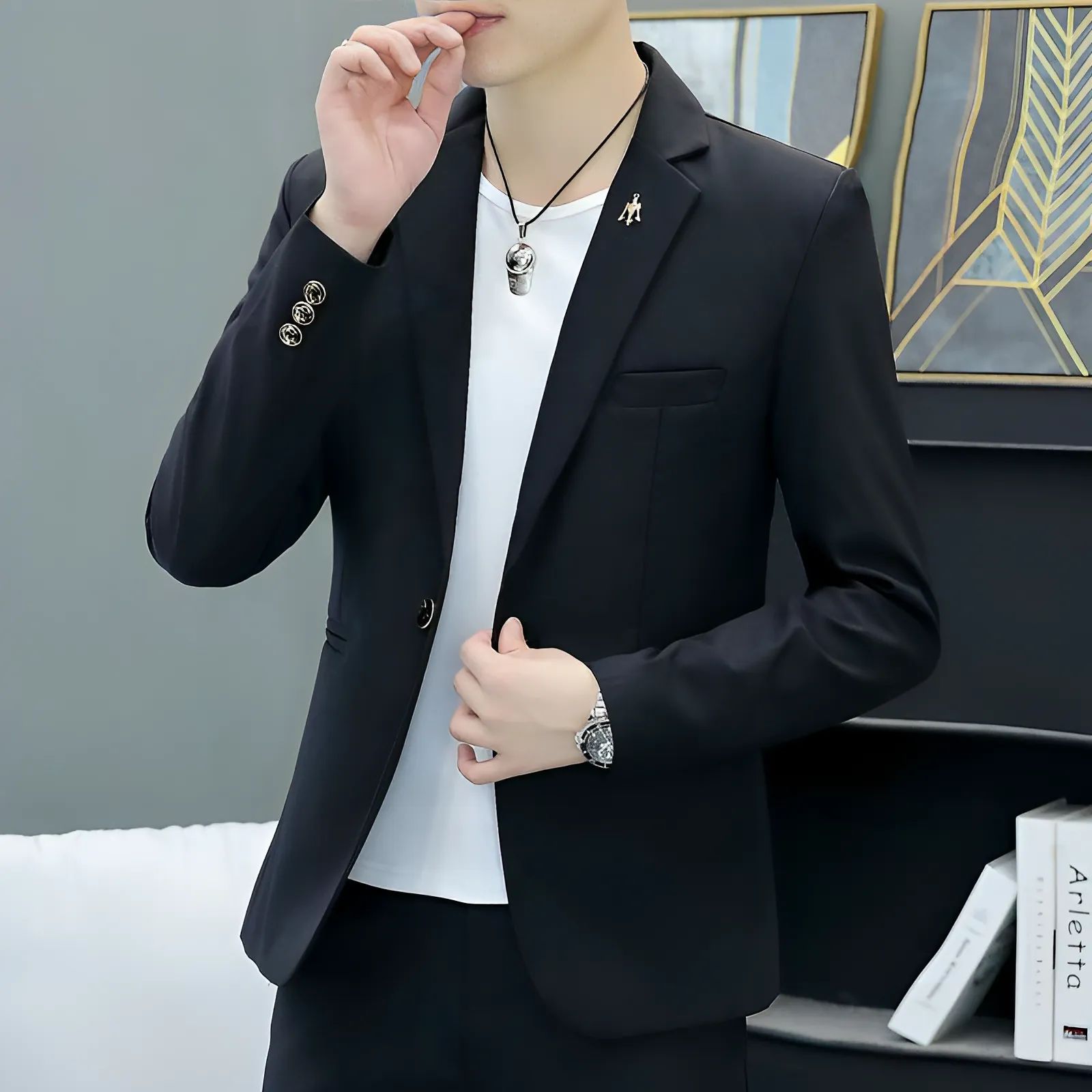 韩版修身时尚高档西服男士外套2025秋季新款休闲西装潮流百搭男装