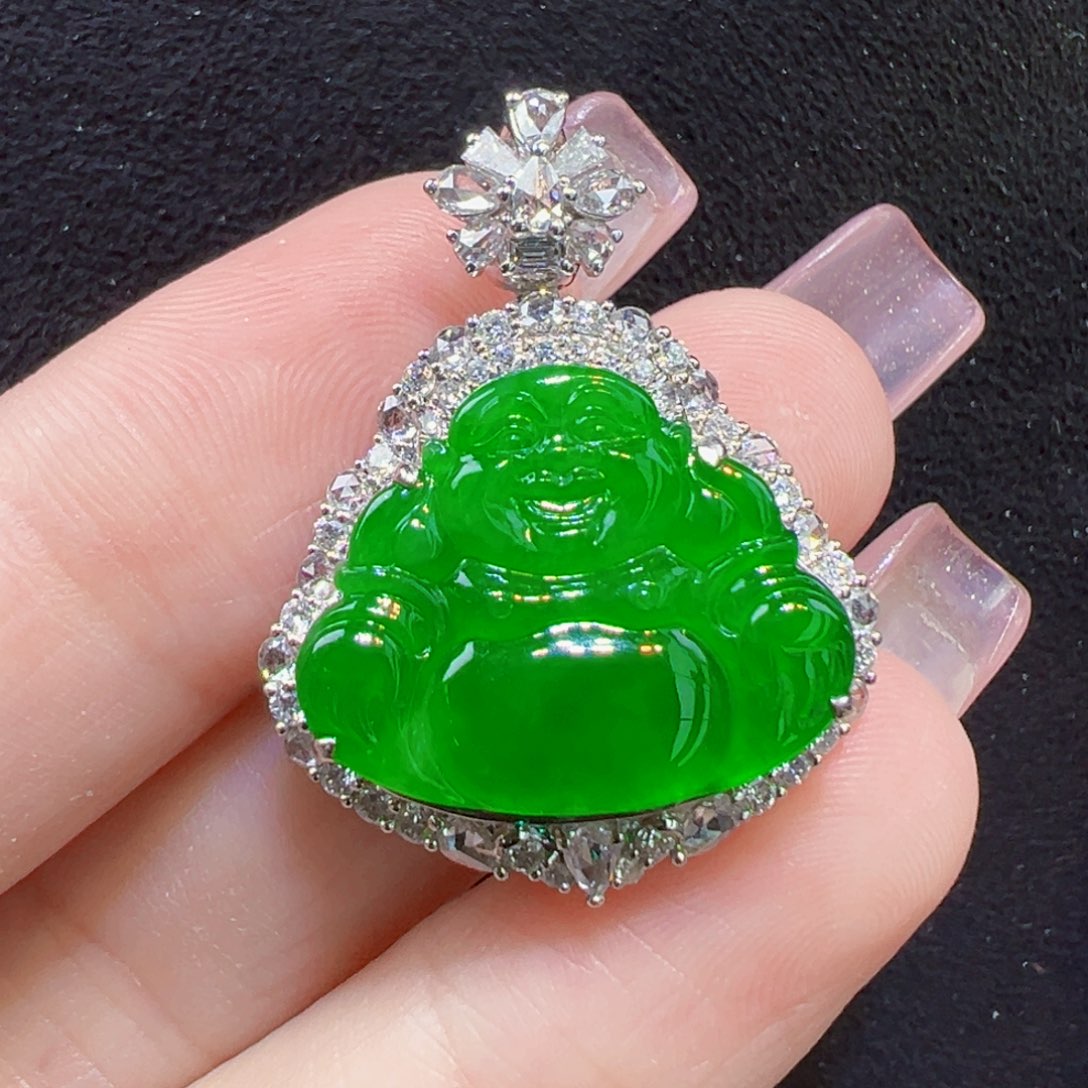 翡翠吊坠(不含链)18K金镶嵌吊坠