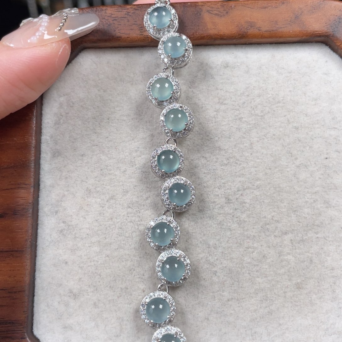 翡翠手链银S925镶嵌258880