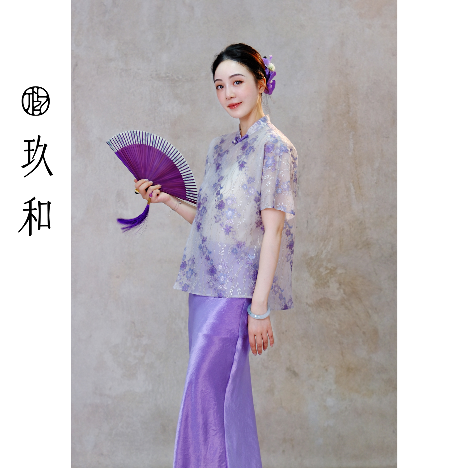 【玖和·渐花】轻中式气质高雅时尚春夏立领短袖斜襟上衣JHA2SY450