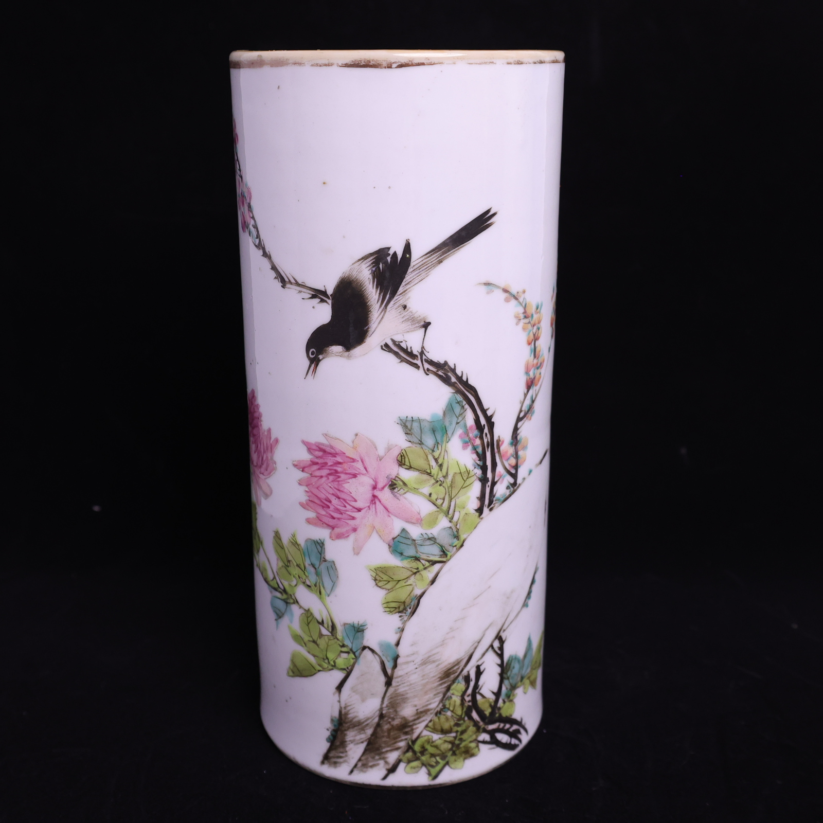 晚清民国 浅降彩喜上眉梢帽桶