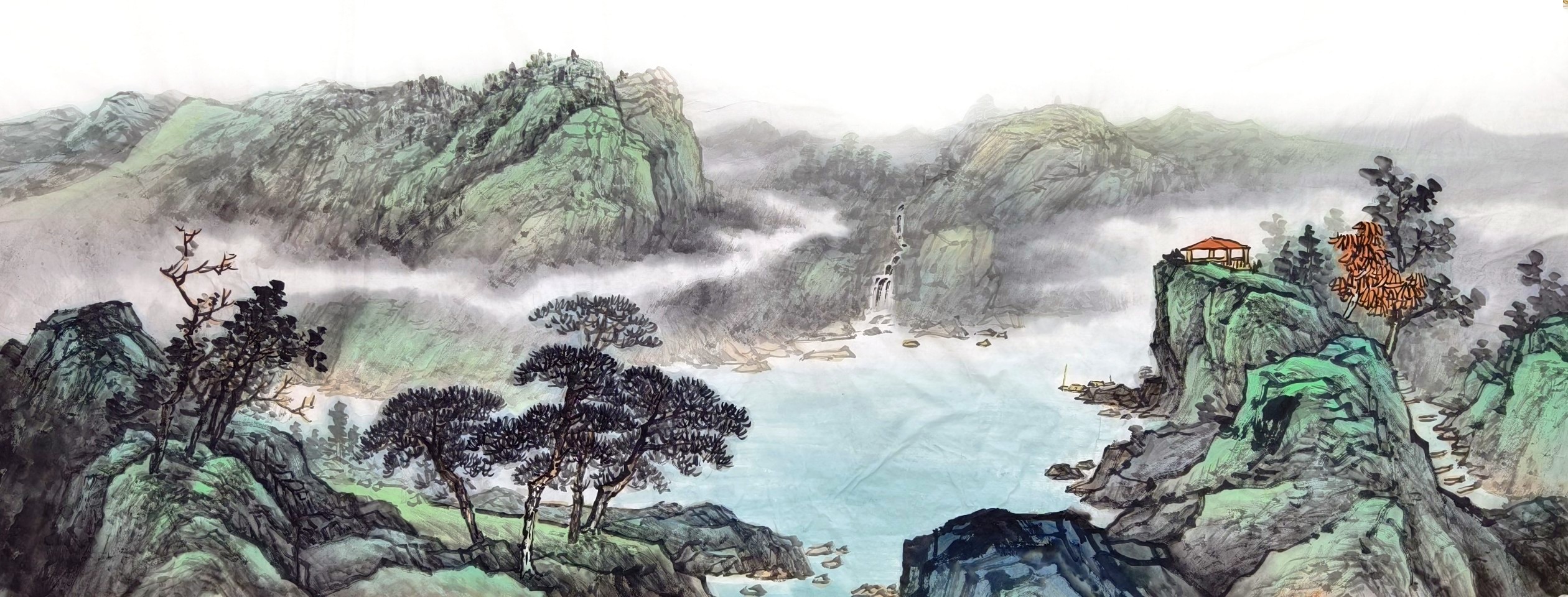 故川山水作品小六尺180×70厘米