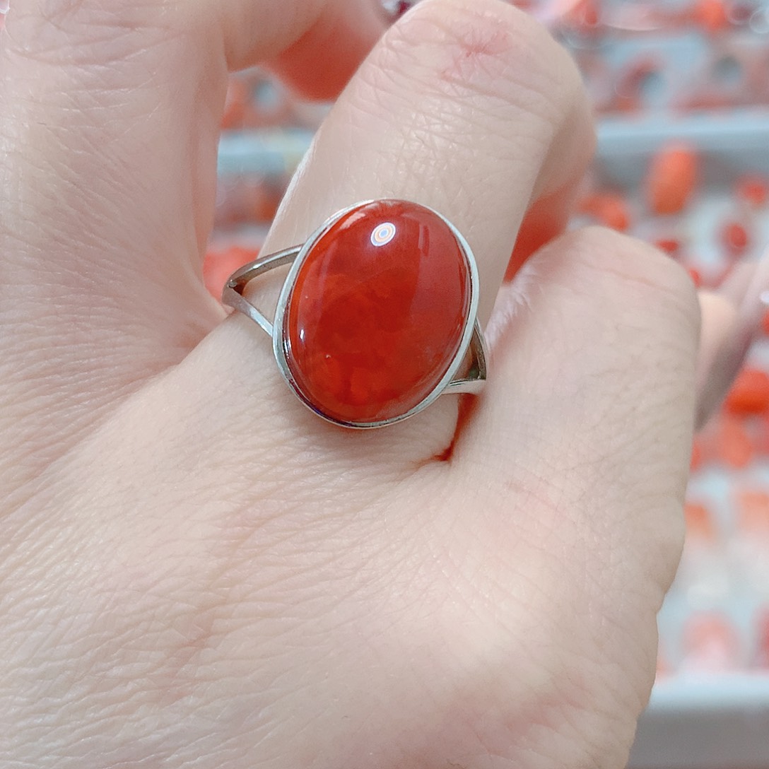 南红玛瑙戒指银S925镶嵌