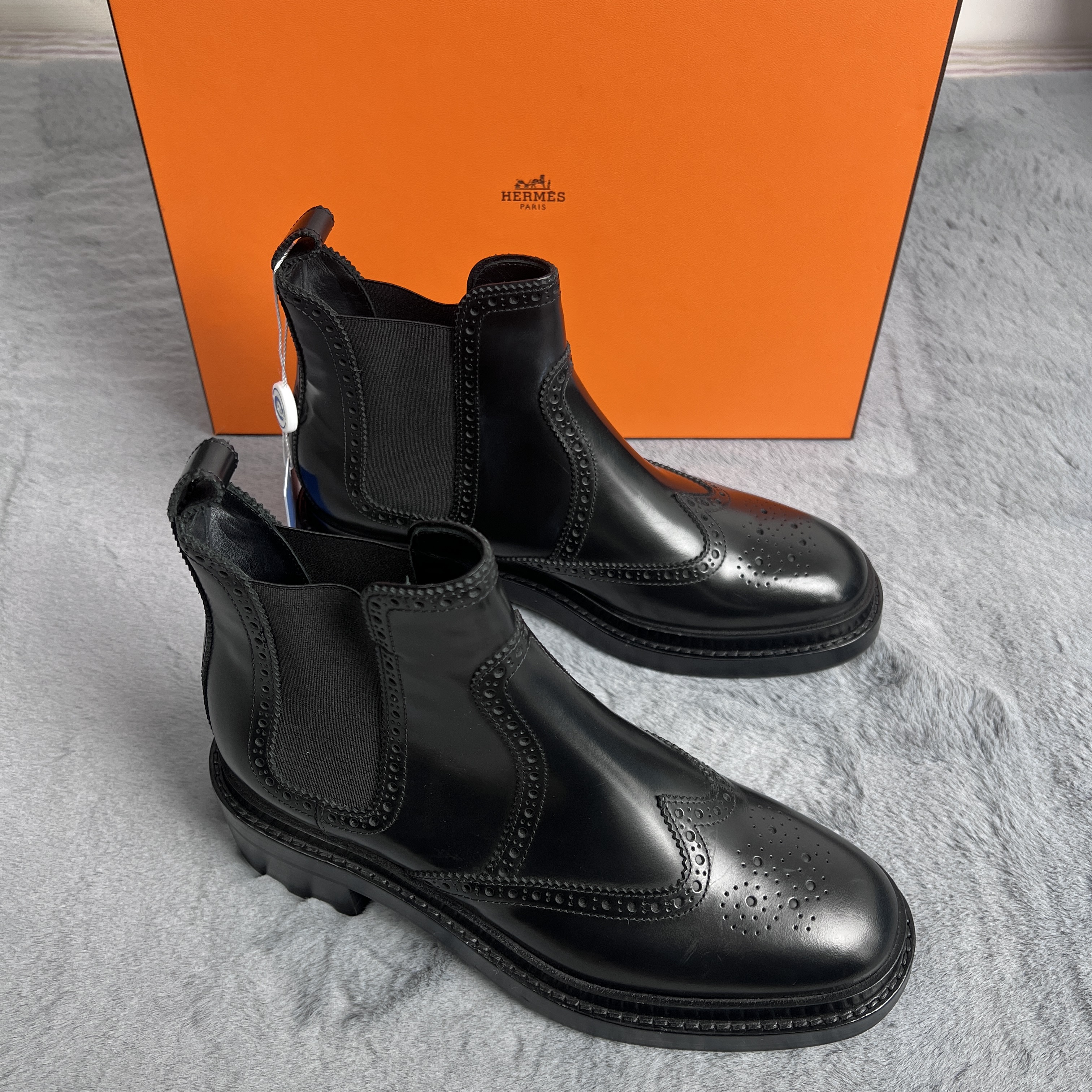 99新 Hermes/爱马仕 38码！爱马仕findlay 小牛皮短筒切尔西靴 黑