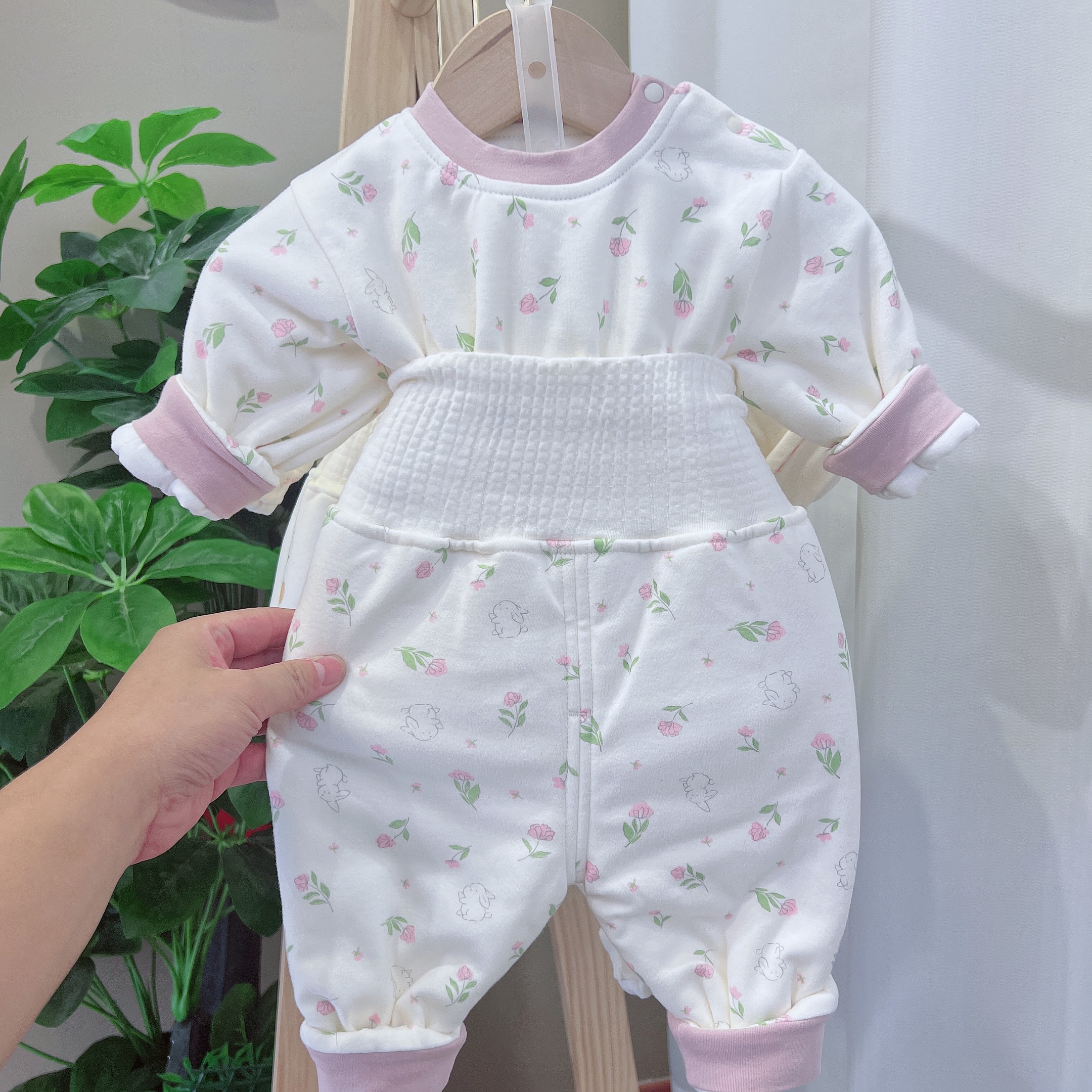 宝宝可机洗薄棉棉服A类22516保暖分体套装秋冬婴幼儿高腰护肚保暖