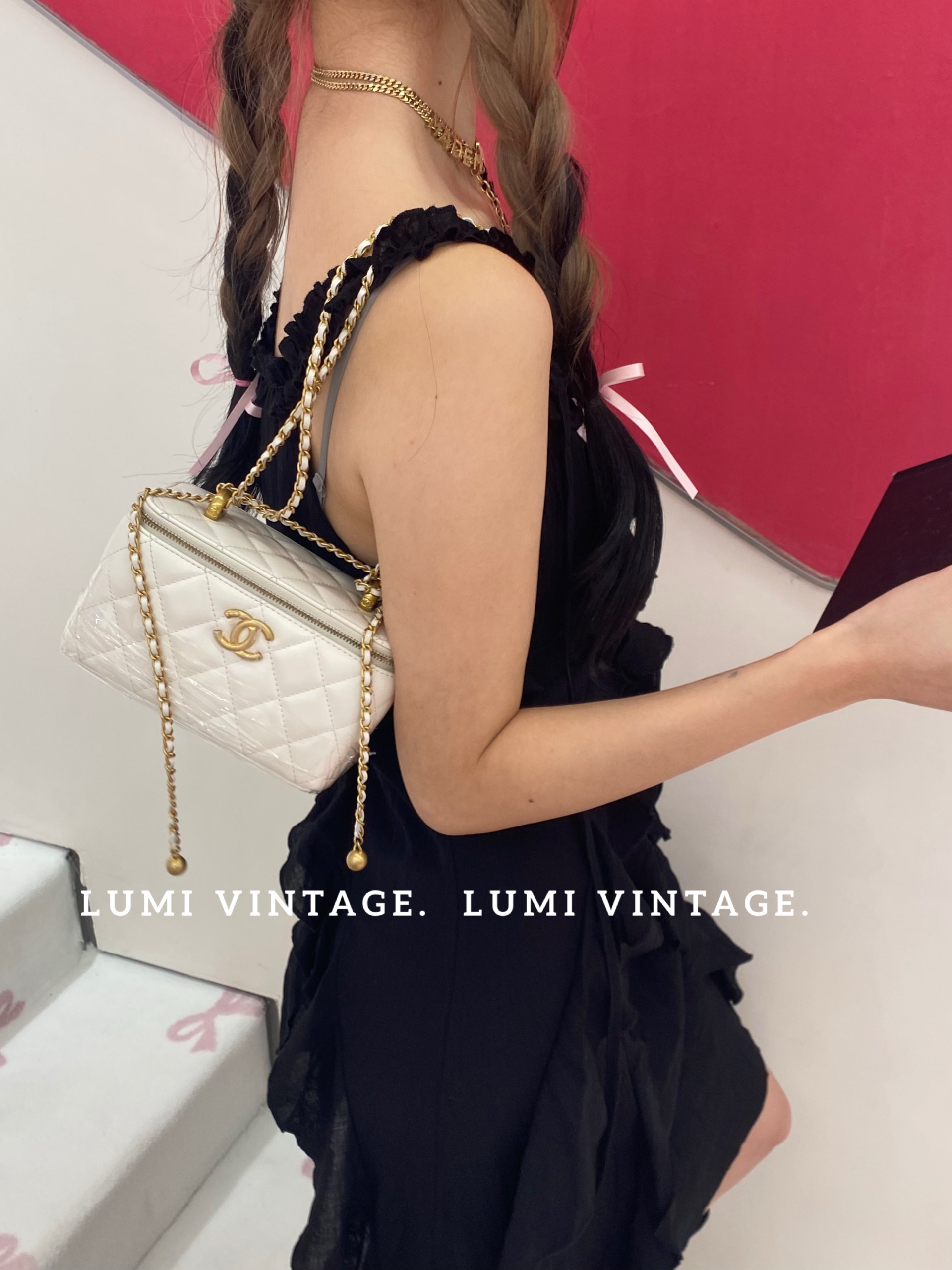 95新 Chanel/香奈儿 24c白金羊皮双金珠盒子单肩包56952961